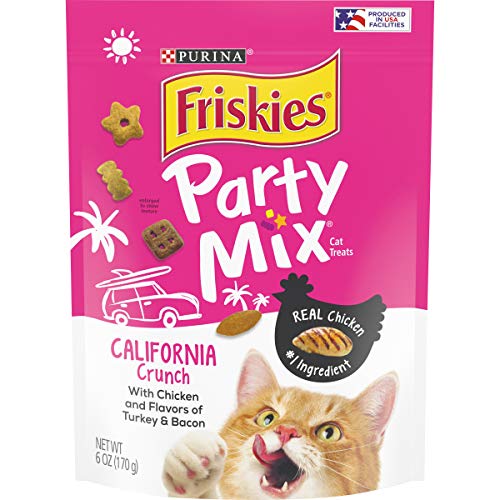 Purina Friskies Made in USA Facilities Cat Treats, Party Mix California Crunch With Chicken - (6) 6 oz. Pouches