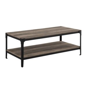walker edison declan urban industrial angle iron and wood coffee table, 46 inch, grey wash