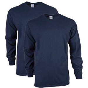 gildan men's ultra cotton long sleeve t-shirt, style g2400, multipack, navy (2-pack), 2x-large