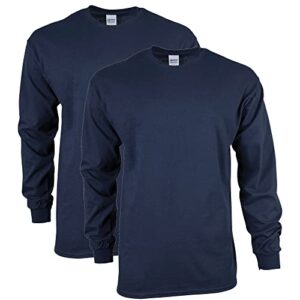 Gildan Men's Ultra Cotton Long Sleeve T-Shirt, Style G2400, Multipack, Navy (2-Pack), 2X-Large