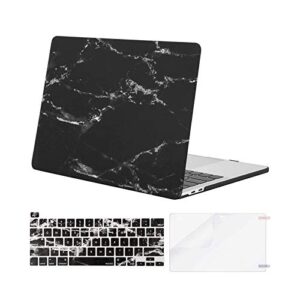 mosiso compatible with macbook pro 13 inch case m2 2023, 2022, 2021-2016 a2338 m1 a2251 a2289 a2159 a1989 a1708 a1706, plastic pattern hard shell case&keyboard cover&screen protector,black marble