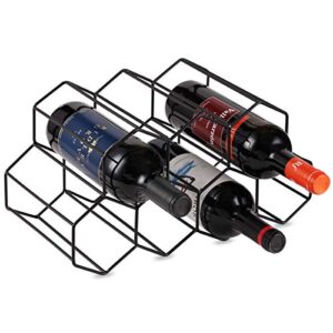 buruis 9 bottles metal wine rack, countertop free-stand wine storage holder, space saver protector for red & white wines - black