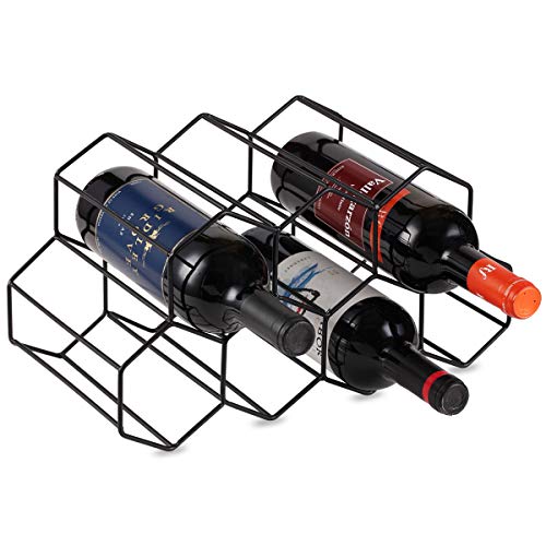 Buruis 9 Bottles Metal Wine Rack, Countertop Free-Stand Wine Storage Holder, Space Saver Protector for Red & White Wines - Black