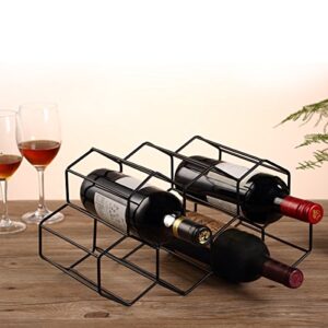Buruis 9 Bottles Metal Wine Rack, Countertop Free-Stand Wine Storage Holder, Space Saver Protector for Red & White Wines - Black