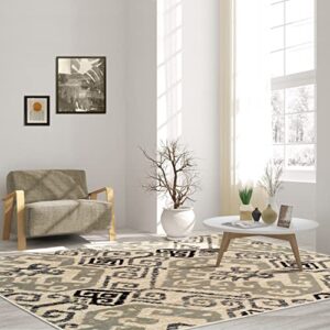 superior 8mm pile height with jute backing, gorgeous ikat damask pattern, fashionable and affordable woven rugs, 8' x 10' rug, beige