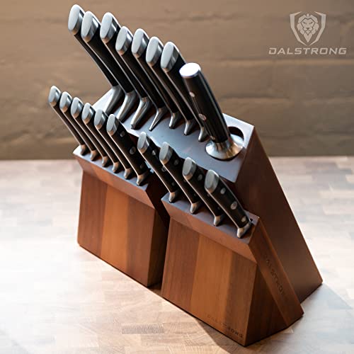 DALSTRONG Knife Block Set - 18 Piece Colossal Knife Set - Gladiator Series - High Carbon German Steel - Acacia Wood - ABS Handles Kitchen Knives - Premium Kitchen Knife Set with Block - NSF Certified