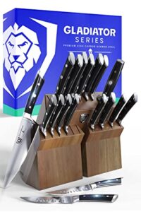 dalstrong knife block set - 18 piece colossal knife set - gladiator series - high carbon german steel - acacia wood - abs handles kitchen knives - premium kitchen knife set with block - nsf certified