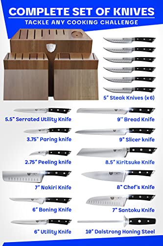 DALSTRONG Knife Block Set - 18 Piece Colossal Knife Set - Gladiator Series - High Carbon German Steel - Acacia Wood - ABS Handles Kitchen Knives - Premium Kitchen Knife Set with Block - NSF Certified