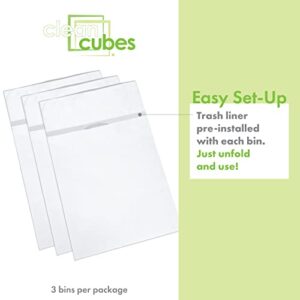 Clean Cubes 30 Gallon Trash Cans & Recycle Bins for Sanitary Garbage Disposal. Disposable Containers for Parties, Events, Recycling, and More. 3 Pack (White)