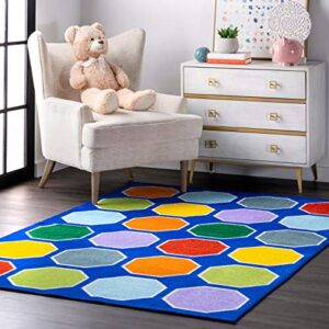 nuloom kecia octagons printed kids area rug, 5 ft x 7 ft 5 in, blue
