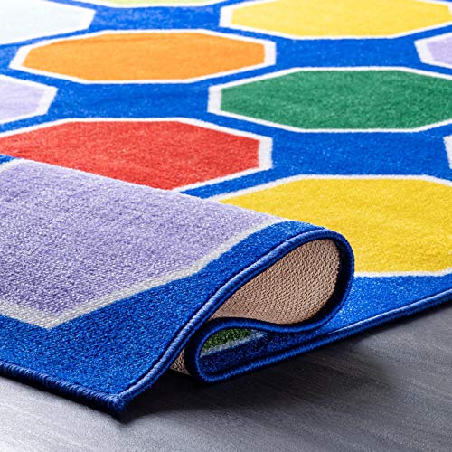 nuLOOM Kecia Octagons Printed Kids Area Rug, 5 ft x 7 ft 5 in, Blue