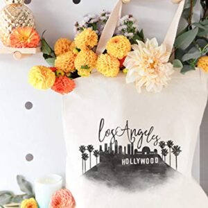 The Cotton & Canvas Co. Los Angeles Cityscape, Souvenir, Beach, Shopping and Travel Reusable Shoulder Tote and Handbag