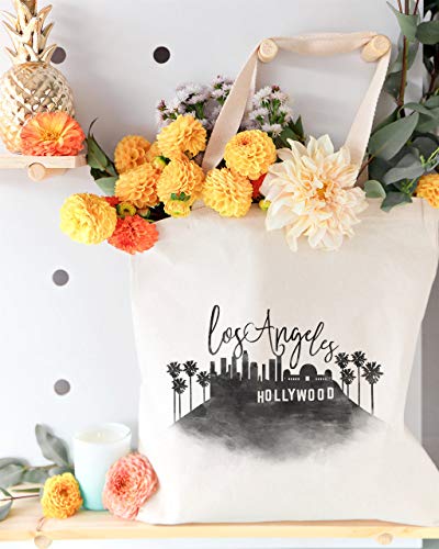 The Cotton & Canvas Co. Los Angeles Cityscape, Souvenir, Beach, Shopping and Travel Reusable Shoulder Tote and Handbag