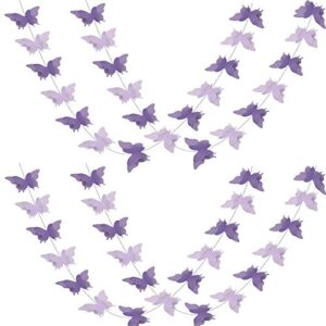 adlkgg butterfly hanging garland 3d paper bunting banner party decorations wedding baby shower home decor purple 4 pack, 110 inch