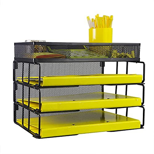 Meshist Paper Letter Tray Organizer, 3 Tier Stackable Desk File Organizer with Sorter，Black