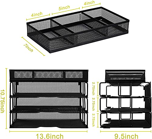 Meshist Paper Letter Tray Organizer, 3 Tier Stackable Desk File Organizer with Sorter，Black