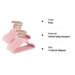 TIMMY Baby Velvet Hangers Non-Slip Baby Clothes Hangers, 11.8” Inch 50 Pack Space Saving Childrens Hangers -360° Swivel Rose Gold Hook, Strong & Durable Infant/Toddler Pink Hangers