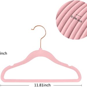 TIMMY Baby Velvet Hangers Non-Slip Baby Clothes Hangers, 11.8” Inch 50 Pack Space Saving Childrens Hangers -360° Swivel Rose Gold Hook, Strong & Durable Infant/Toddler Pink Hangers