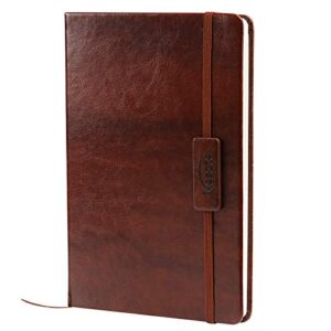 kesoto a5 classic ruled leather hardcover writing notebook 5.7'' x 8.5'' lined journal diary with elastic closure and expandable paper pocket (200 pages)