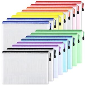 eoout 16pcs mesh zipper pouch document bag, zipper bags for organizing, waterproof zip file bags, letter size, a4 size, for office supplies, storage bags, 8 colors