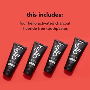 hello Activated Charcoal Epic Teeth Whitening Fluoride Free Toothpaste, Fresh Mint and Coconut Oil, Vegan, SLS Free, Gluten Free and Peroxide Free, 4 Ounce (Pack of 4)