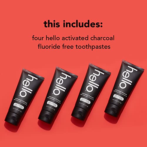 hello Activated Charcoal Epic Teeth Whitening Fluoride Free Toothpaste, Fresh Mint and Coconut Oil, Vegan, SLS Free, Gluten Free and Peroxide Free, 4 Ounce (Pack of 4)