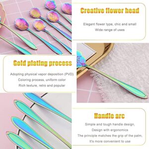 Flower Spoon Set, niceEshop Stainless Steel Teaspoon Colorful Coffee Spoon Tea Spoon Mixing Spoon Sugar Spoon, Set of 8, Rainbow