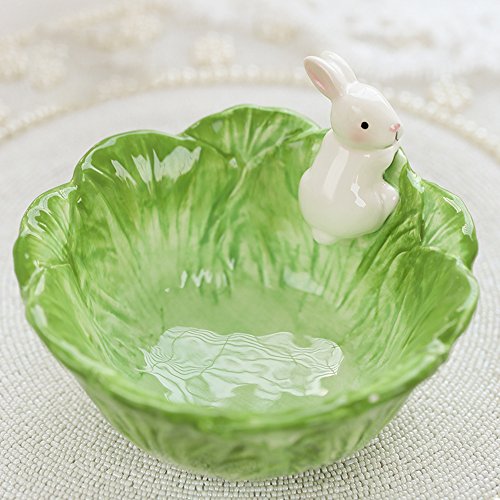 WAIT FLY Cute Cartoon Cabbage with Rabbit Shaped Ceramic Bowls Rice Bowls/ Salad Bowls/ Soup Bowls/ Saucer