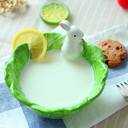 WAIT FLY Cute Cartoon Cabbage with Rabbit Shaped Ceramic Bowls Rice Bowls/ Salad Bowls/ Soup Bowls/ Saucer