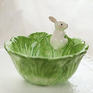 WAIT FLY Cute Cartoon Cabbage with Rabbit Shaped Ceramic Bowls Rice Bowls/ Salad Bowls/ Soup Bowls/ Saucer