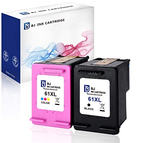 BJ Remanufactured Ink Cartridge Replacement for HP 61XL 61 XL to Use with Envy 4500 5531 5530 Deskjet 1010 3050A 1056 3510 2540 Officejet 4635 4630 4632 Printer (1 Black,1 Color)