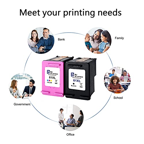 BJ Remanufactured Ink Cartridge Replacement for HP 61XL 61 XL to Use with Envy 4500 5531 5530 Deskjet 1010 3050A 1056 3510 2540 Officejet 4635 4630 4632 Printer (1 Black,1 Color)