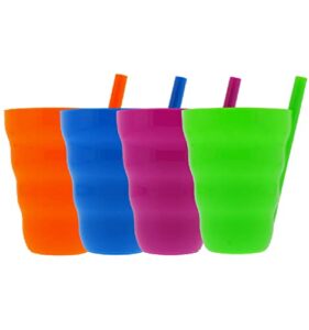 arrow home products sip a cup with built in straw, 10oz, 4pk - bpa-free straw cups for kids great for everyday use - made in the usa, stackable kids straw cups - purple, blue, green, orange