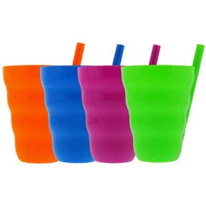 Arrow Home Products Sip A Cup with Built in Straw, 10oz, 4pk - BPA-free Straw Cups for Kids Great for Everyday Use - Made in the USA, Stackable Kids Straw Cups - Purple, Blue, Green, Orange