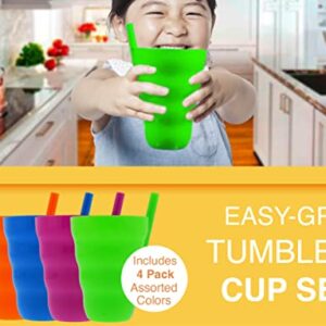 Arrow Home Products Sip A Cup with Built in Straw, 10oz, 4pk - BPA-free Straw Cups for Kids Great for Everyday Use - Made in the USA, Stackable Kids Straw Cups - Purple, Blue, Green, Orange