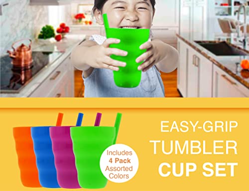 Arrow Home Products Sip A Cup with Built in Straw, 10oz, 4pk - BPA-free Straw Cups for Kids Great for Everyday Use - Made in the USA, Stackable Kids Straw Cups - Purple, Blue, Green, Orange