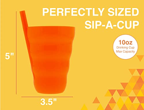 Arrow Home Products Sip A Cup with Built in Straw, 10oz, 4pk - BPA-free Straw Cups for Kids Great for Everyday Use - Made in the USA, Stackable Kids Straw Cups - Purple, Blue, Green, Orange