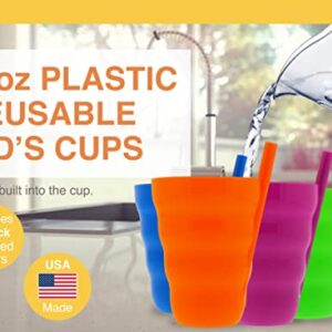 Arrow Home Products Sip A Cup with Built in Straw, 10oz, 4pk - BPA-free Straw Cups for Kids Great for Everyday Use - Made in the USA, Stackable Kids Straw Cups - Purple, Blue, Green, Orange