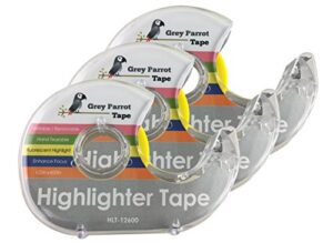 greyparrot tape fluorescent neon highlighter tape removable, (3 pack all yellow), 1/2in x 600in per roll, office/craft tape