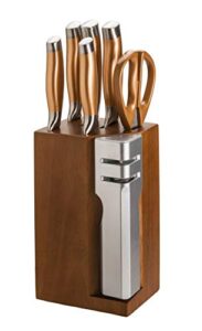 new england cutlery 7- piece knife block set with sharpener - copper