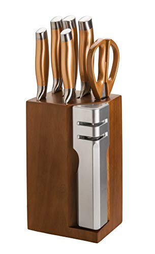 New England Cutlery 7- Piece Knife Block Set with Sharpener - Copper