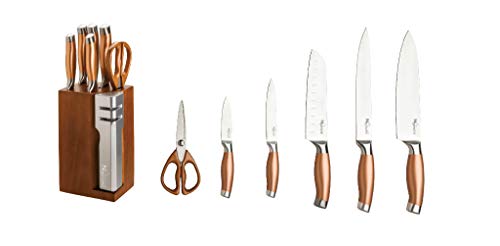 New England Cutlery 7- Piece Knife Block Set with Sharpener - Copper