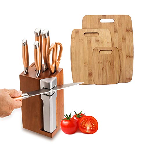 New England Cutlery 7- Piece Knife Block Set with Sharpener - Copper