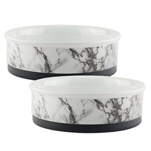 bone dry pet bowl collection ceramic set, medium, marble, 2 count white