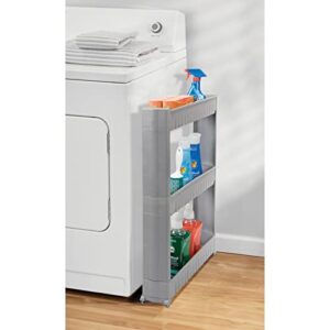 mDesign Slim Plastic Rolling Laundry Utility Cart, Portable Storage Organizer Trolley - Easy-Glide Wheels and 3 Heavy-Duty Shelves, for Laundry, Utility Room, Kitchen or Pantry Storage - Gray