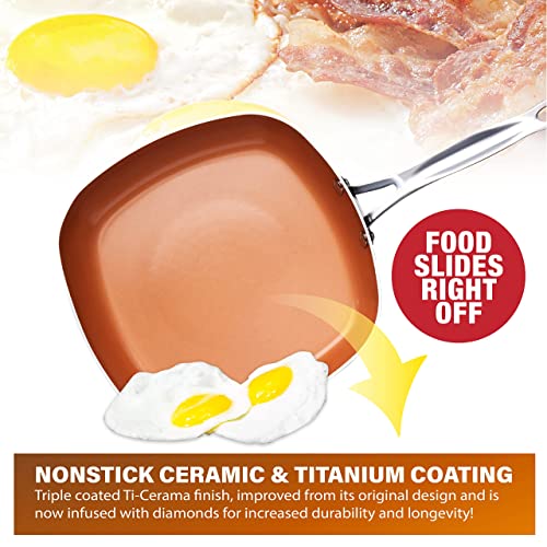 Gotham Steel Non Stick Frying Pan, 11” Square Ceramic Frying Pan Nonstick, Long Lasting Nonstick Cooking Pan, Induction Frying Pan, Egg Pan, Stay Cool Handle, Dishwasher & Oven Safe, 100% Toxin Free