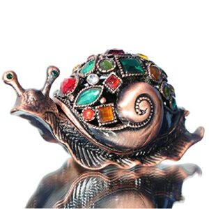 Waltz&F Bronze snail Figurine Collectible Hinged Trinket Box Bejeweled Hand-painted Ring Holder