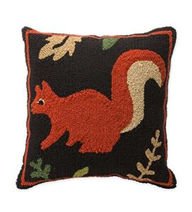 plow & hearth indoor outdoor woodland hooked decorative throw pillow with squirrel - 17.75 l x 17.75 w x 4.5 h