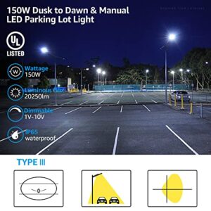 LEONLITE 150W LED Parking Lot Light with Adjustable Slip Fitter, 20250LM 100-277V Commercial Shoebox Lights, Dimmable Dusk to Dawn Photocell Area Lighting, IP65 Street Pole Light, 5000K, UL Listed