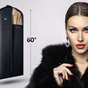 Luxury Storage Garment Bag for Long Coat, Fur, Mink, Gown, Vestment and Choir Robe | 60 Inch + 5 Inch Gusset Cover | Heavy Duty, Hanging, Breathable, Foldable Travel and Wardrobe Clothes Protector